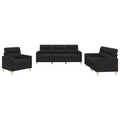 vidaXL 3 Piece Sofa Set with Cushions - Comfortable Black Fabric Furniture Set - Indoor/Outdoor Use - Easy to Clean and Assemble