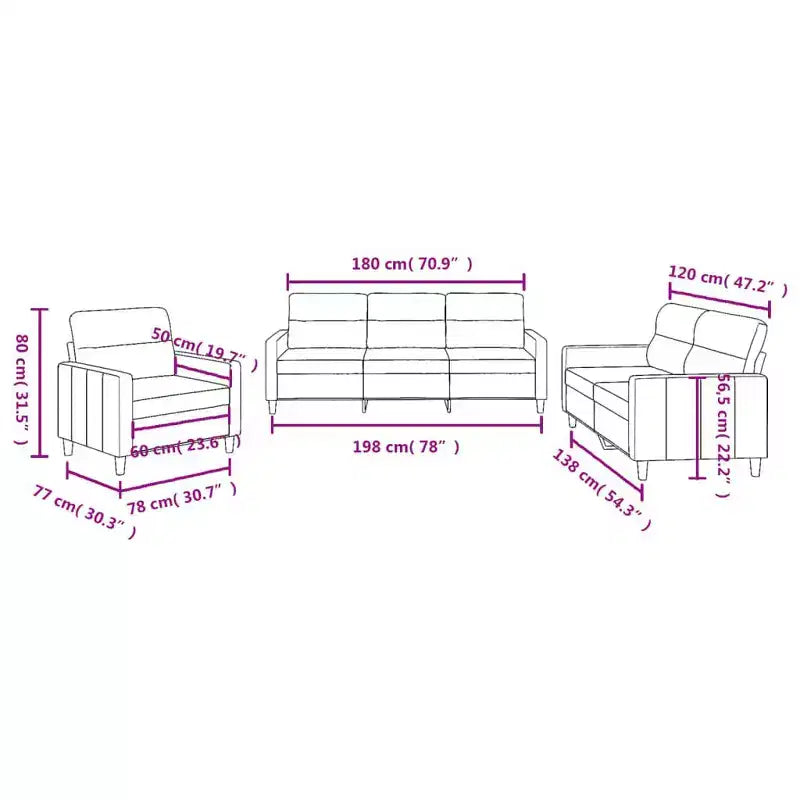 vidaXL 3 Piece Sofa Set with Cushions - Comfortable Black Fabric Furniture Set - Indoor/Outdoor Use - Easy to Clean and Assemble