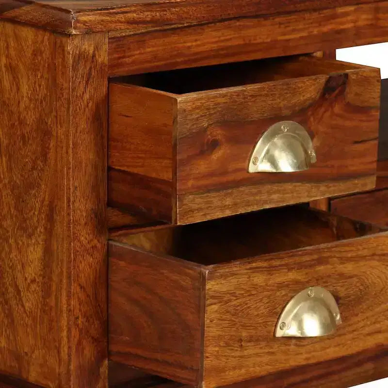 vidaXL Solid Sheesham Wood TV Stand with Honey Finish, Large Open Compartment and 6 Spacious Drawers, Handmade and Elegant Design