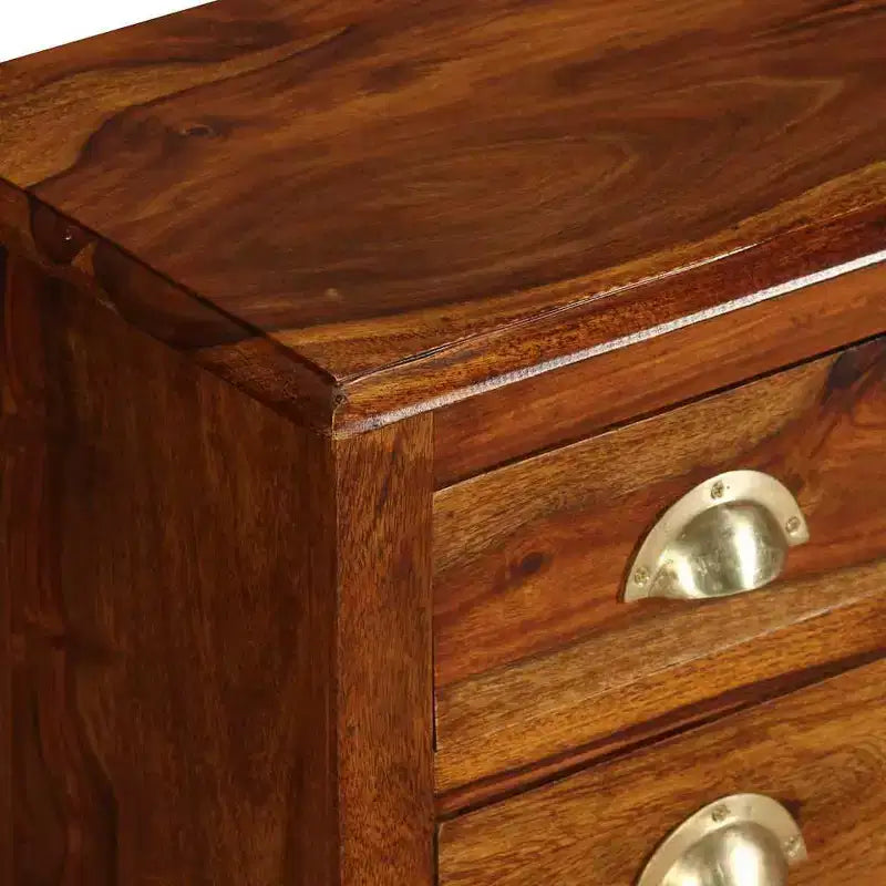 vidaXL Solid Sheesham Wood TV Stand with Honey Finish, Large Open Compartment and 6 Spacious Drawers, Handmade and Elegant Design