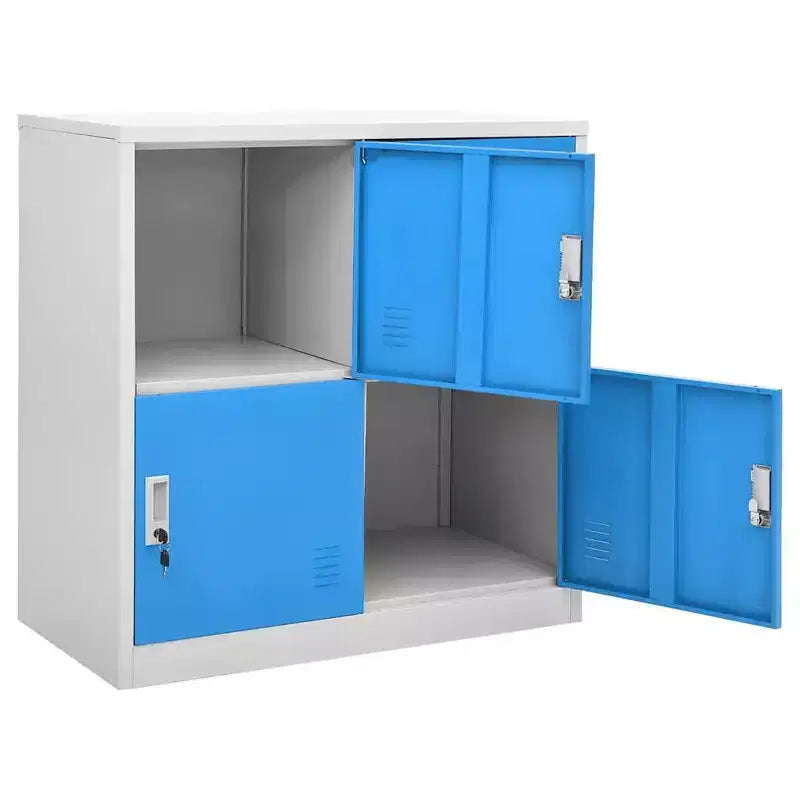 vidaXL Locker Cabinet Set of 2 Light Gray and Blue Steel Medium - Light Gray and Blue with 4 Lockers