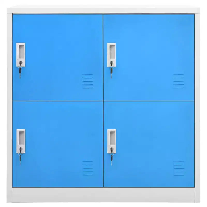 vidaXL Locker Cabinet Set of 2 Light Gray and Blue Steel Medium - Light Gray and Blue with 4 Lockers