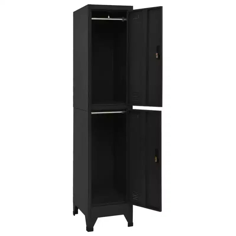 vidaXL Locker Grey Steel Large Locker Cabinet Rectangular Industrial - Black With 2 lockers