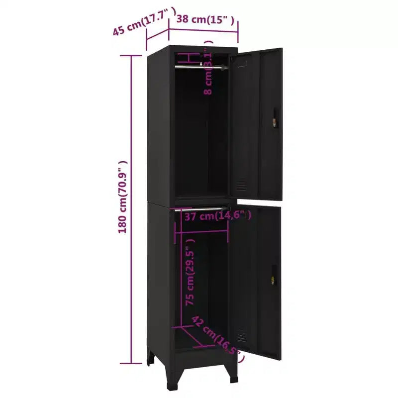 vidaXL Locker Grey Steel Large Locker Cabinet Rectangular Industrial - Black With 2 lockers