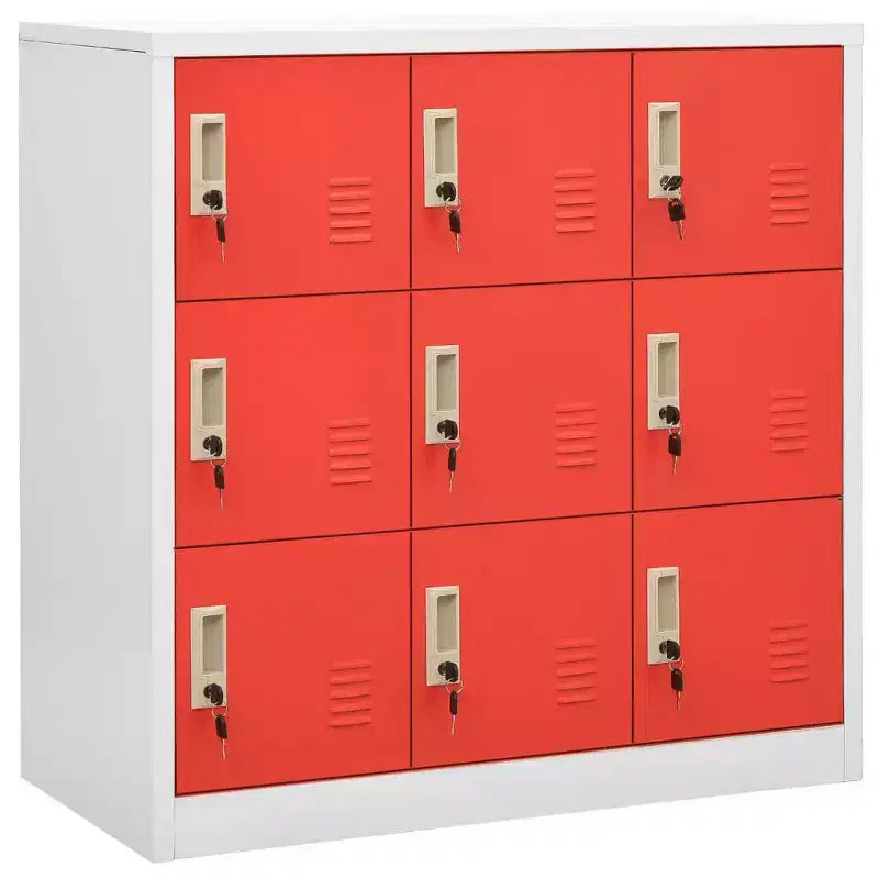 vidaXL Locker Cabinet - Modern Design Steel Storage Organizer with 9 Lockers - Suitable for Schools, Offices and Homes - Gray and Red