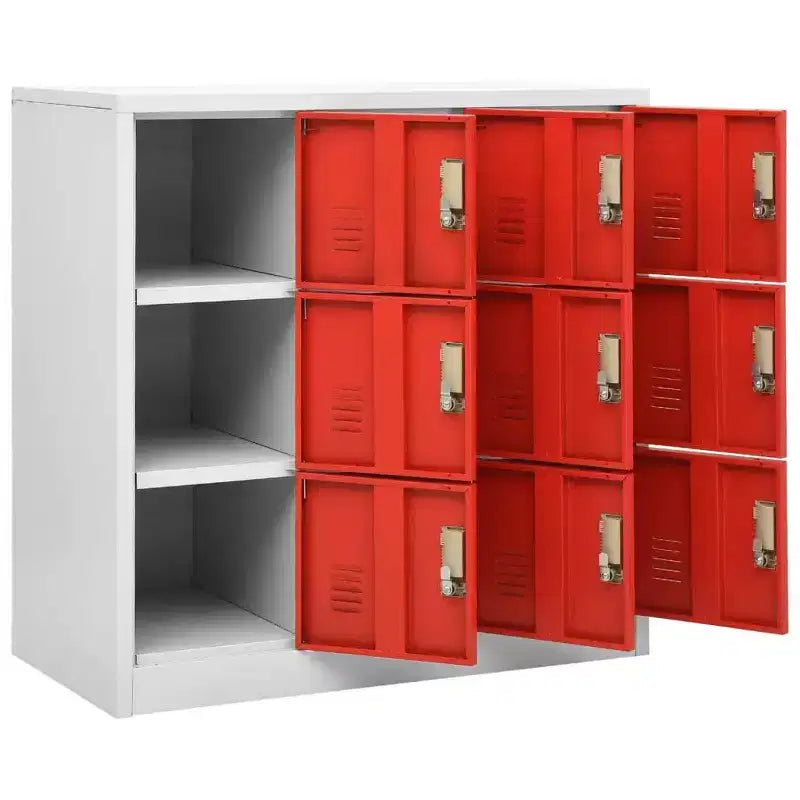 vidaXL Locker Cabinet - Modern Design Steel Storage Organizer with 9 Lockers - Suitable for Schools, Offices and Homes - Gray and Red