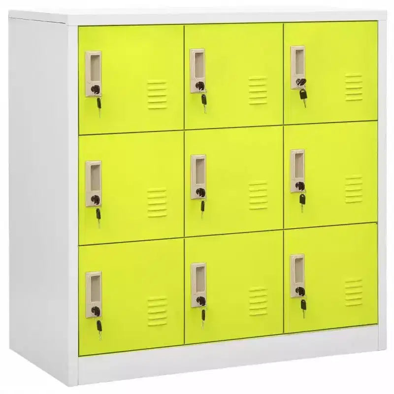 vidaXL Steel Locker Cabinet with 9 Lockers - Gray and Green, 35.4x17.7x36.4, Secure Storage Organizer for Schools, Offices, and Home