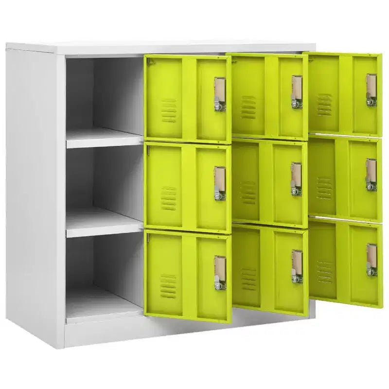 vidaXL Steel Locker Cabinet with 9 Lockers - Gray and Green, 35.4x17.7x36.4, Secure Storage Organizer for Schools, Offices, and Home