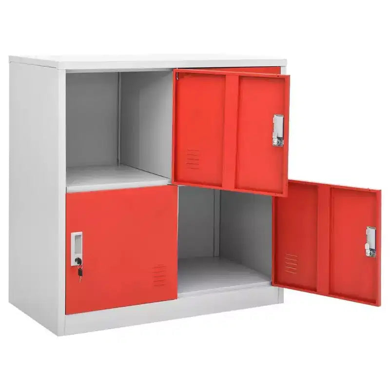 vidaXL Locker Cabinet Set of 2 Light Grey and Red Steel Medium - Light Gray and Red with 4 Lockers 2-Pack
