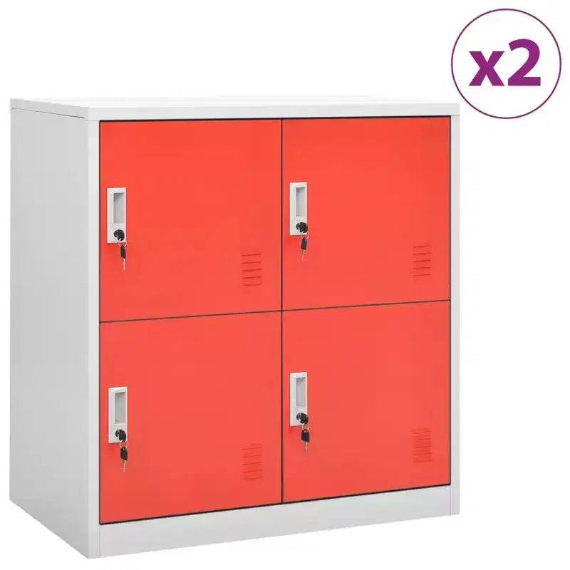 vidaXL Locker Cabinet Set of 2 Light Grey and Red Steel Medium - Light Gray and Red with 4 Lockers 2-Pack