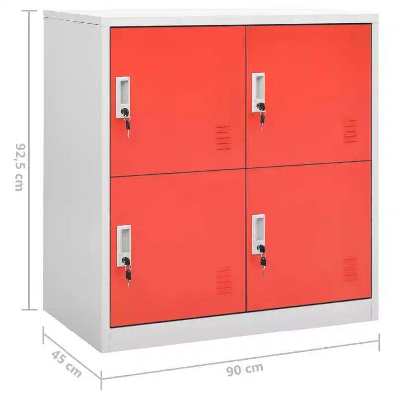 vidaXL Locker Cabinet Set of 2 Light Grey and Red Steel Medium - Light Gray and Red with 4 Lockers 2-Pack