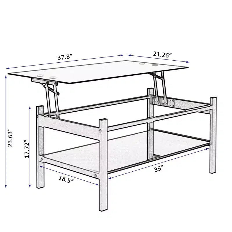 GDFStudio Kirara Modern Lift Top Coffee Table with 2-Layer Tempered Glass