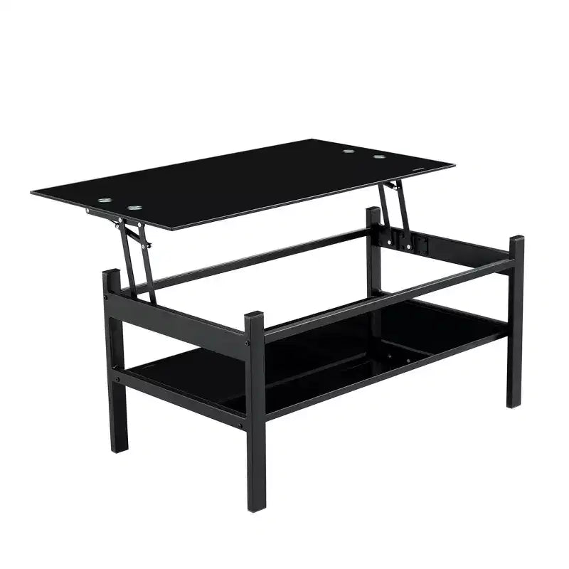 GDFStudio Kirara Modern Lift Top Coffee Table with 2-Layer Tempered Glass