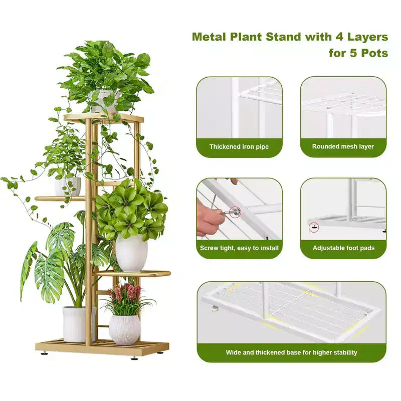 TROPOW Support pour plantes en mtal  4 niveaux - tagre  fleurs pour l'intrieur et l'extrieur - Support pour plantes d'intrieur et balcon