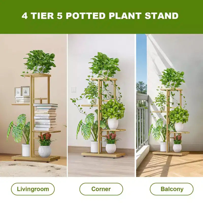 TROPOW Support pour plantes en mtal  4 niveaux - tagre  fleurs pour l'intrieur et l'extrieur - Support pour plantes d'intrieur et balcon