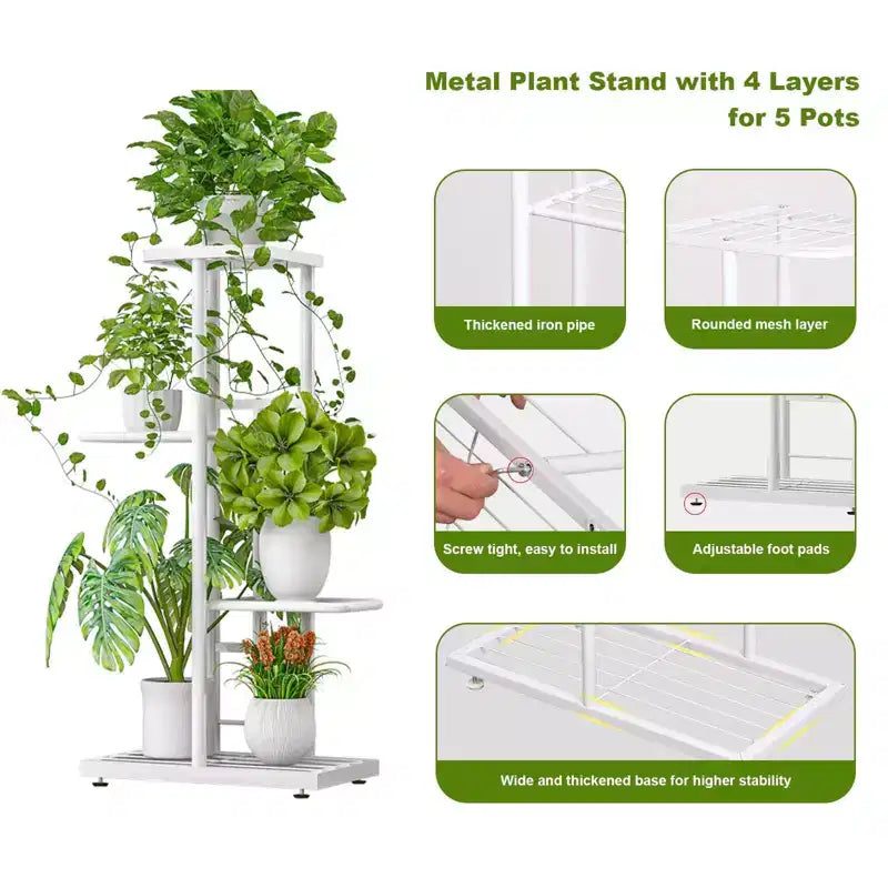 TROPOW Support pour plantes en mtal  4 niveaux - tagre  fleurs pour l'intrieur et l'extrieur - Support pour plantes d'intrieur et balcon