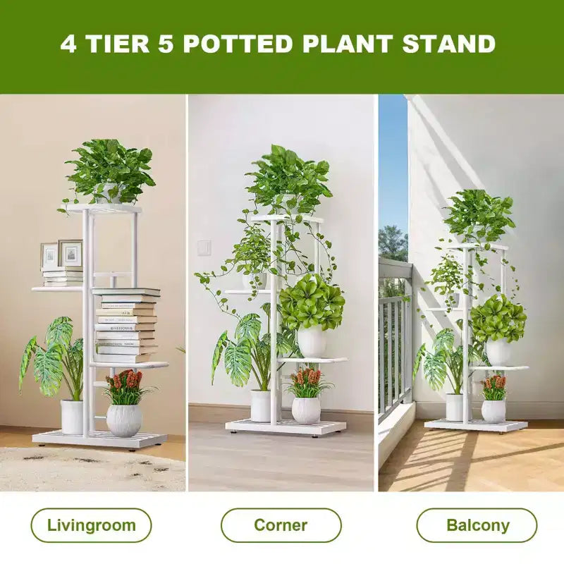 TROPOW Support pour plantes en mtal  4 niveaux - tagre  fleurs pour l'intrieur et l'extrieur - Support pour plantes d'intrieur et balcon