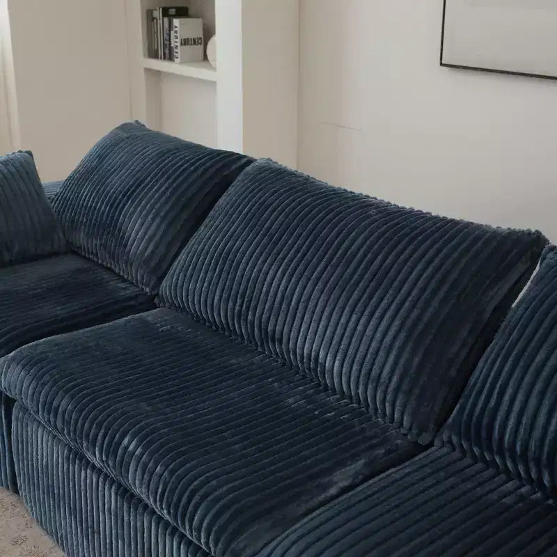 78.8 Blue Cloud Sofa with Ottoman, Corduroy Fabric Deep Seat Couches Double-layer design,Removable Cushion No Assembly