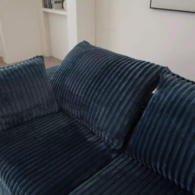 78.8 Blue Cloud Sofa with Ottoman, Corduroy Fabric Deep Seat Couches Double-layer design,Removable Cushion No Assembly