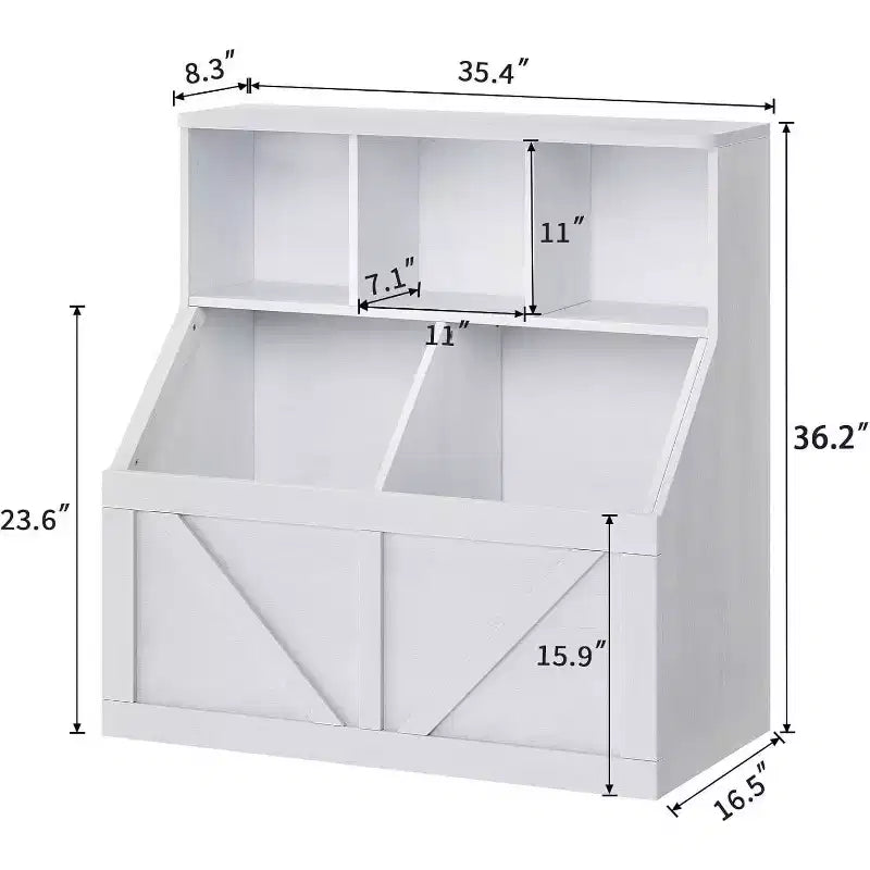 Acekool Kids Bookshelf and Toy Storage Organizer, Toy Cabinet with 3 Shelves, 2 Storage Boxes, for Playroom, Bedroom, Nursery, Vintage White