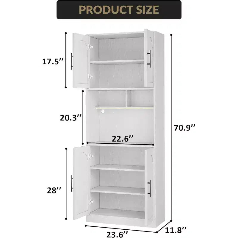 Kitchen Pantry Cabinet with RGB Lighting, Farmhouse Wood Hutch with Barn Doors, Microwave Stand, Two Open Shelves, Large Storage Cupboard