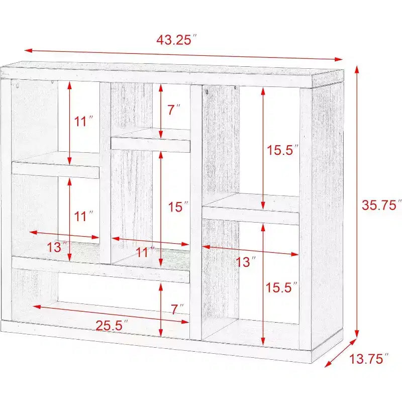 Acekool 7-Cube Bookcase, Modern Wood Storage Organizer, 3-Shelf Open Cube Display Cabinet for Kids Room, Entryway, Living Room, Natural