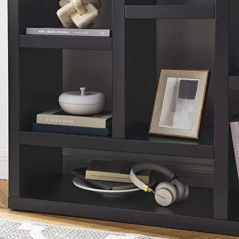 Acekool 7-Cube Bookcase, Modern Wood Storage Organizer, 3-Shelf Open Cube Display Cabinet for Kids Room, Entryway, Living Room, Natural