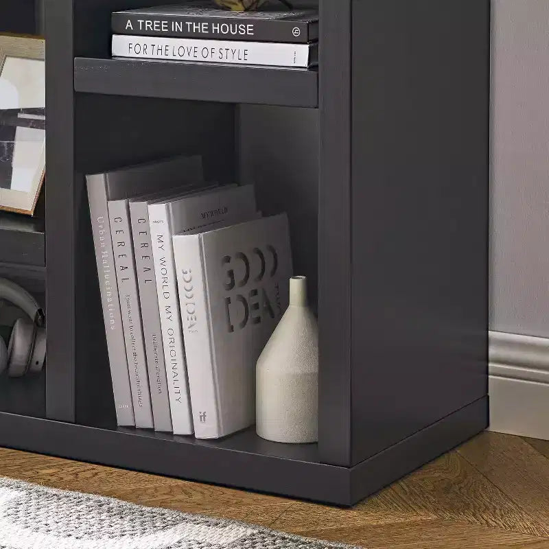 Acekool 7-Cube Bookcase, Modern Wood Storage Organizer, 3-Shelf Open Cube Display Cabinet for Kids Room, Entryway, Living Room, Natural