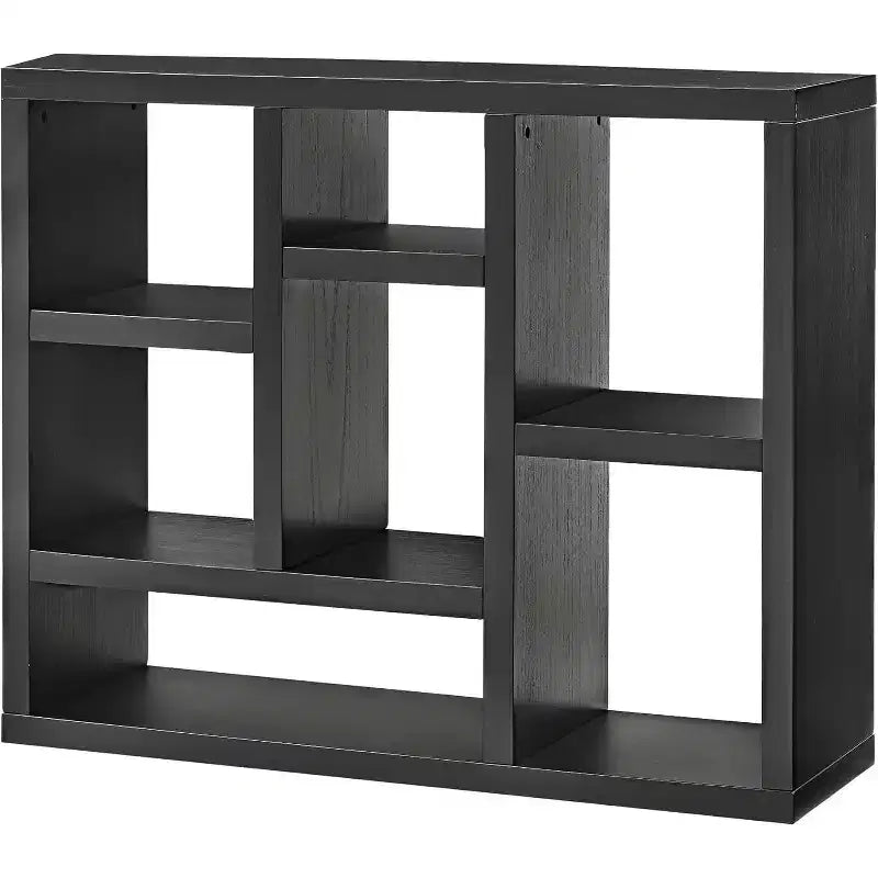 Acekool 7-Cube Bookcase, Modern Wood Storage Organizer, 3-Shelf Open Cube Display Cabinet for Kids Room, Entryway, Living Room, Natural