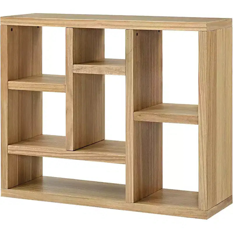 Acekool 7-Cube Bookcase, Modern Wood Storage Organizer, 3-Shelf Open Cube Display Cabinet for Kids Room, Entryway, Living Room, Natural