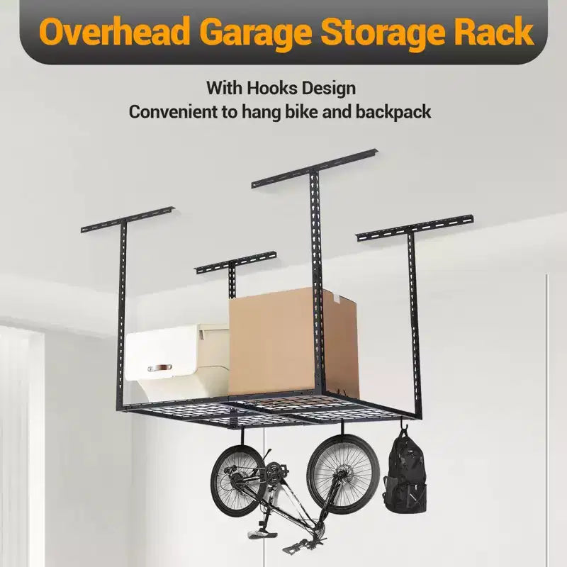 Garage Ceiling Storage Racks - Heavy Duty, Adjustable Cold Rolled Steel Racks.