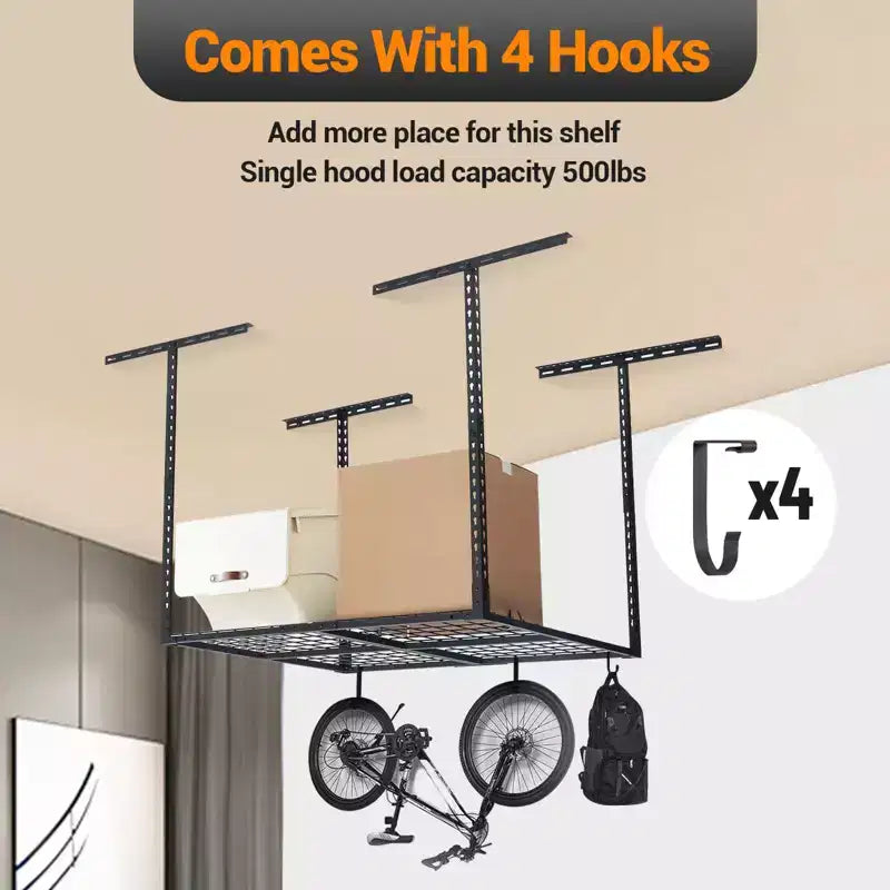 Garage Ceiling Storage Racks - Heavy Duty, Adjustable Cold Rolled Steel Racks.