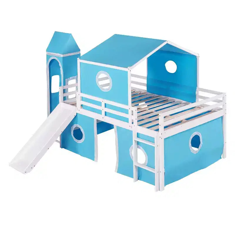 Acekool Full Loft Bed - Playhouse Design with Storage & Tent Tower