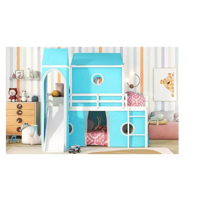 Acekool Full Loft Bed - Playhouse Design with Storage & Tent Tower
