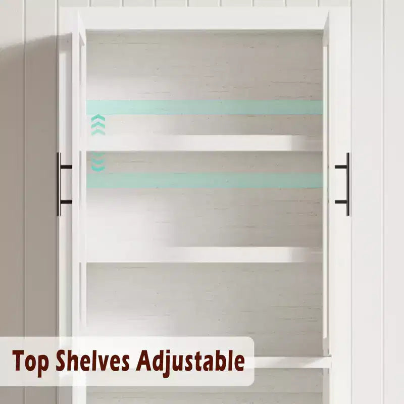 Tall Wooden Kitchen Pantry Cabinet, Farmhouse 4-Magnetic Door Freestanding Food Storage Cupboard Pantry Cabinet with Adjustable Shelves Large Storage