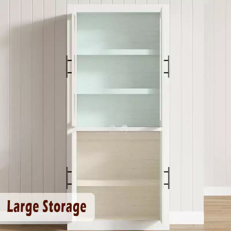 Tall Wooden Kitchen Pantry Cabinet, Farmhouse 4-Magnetic Door Freestanding Food Storage Cupboard Pantry Cabinet with Adjustable Shelves Large Storage