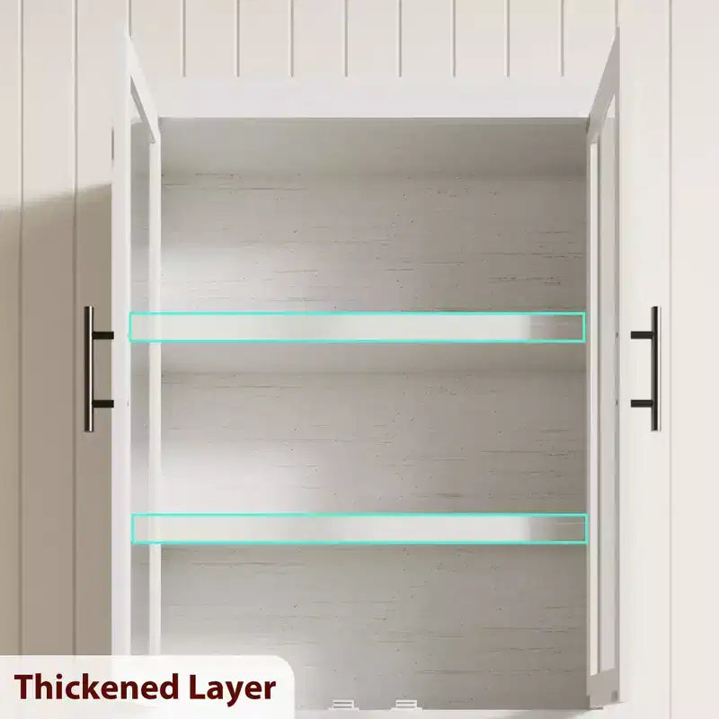 Tall Wooden Kitchen Pantry Cabinet, Farmhouse 4-Magnetic Door Freestanding Food Storage Cupboard Pantry Cabinet with Adjustable Shelves Large Storage