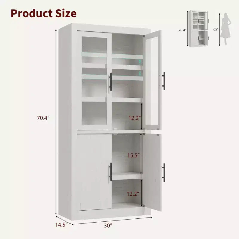 Tall Wooden Kitchen Pantry Cabinet, Farmhouse 4-Magnetic Door Freestanding Food Storage Cupboard Pantry Cabinet with Adjustable Shelves Large Storage