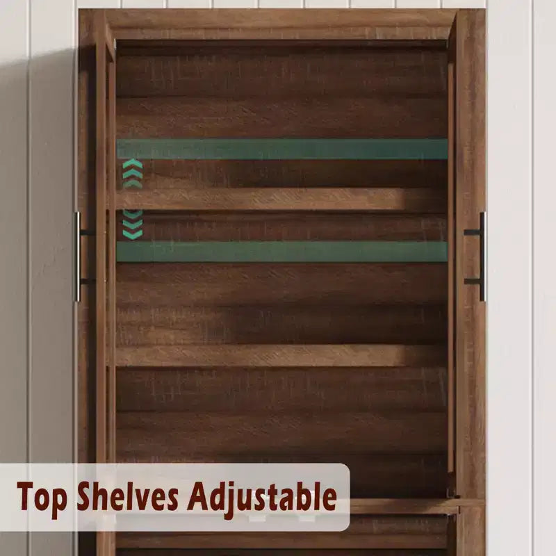 Tall Wooden Kitchen Pantry Cabinet, Farmhouse 4-Magnetic Door Freestanding Food Storage Cupboard Pantry Cabinet with Adjustable Shelves Large Storage