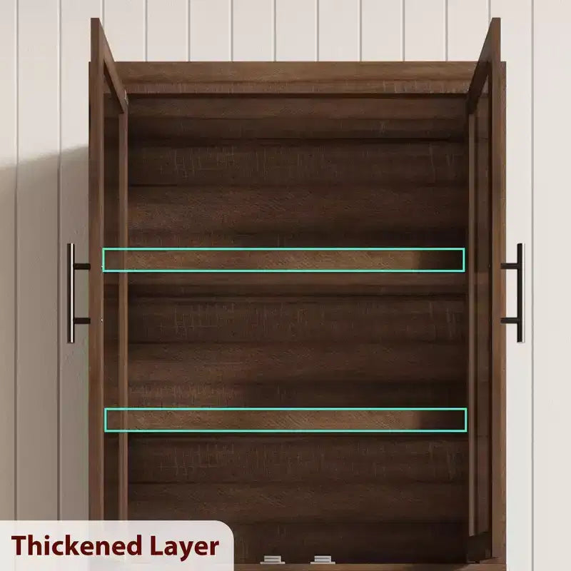 Tall Wooden Kitchen Pantry Cabinet, Farmhouse 4-Magnetic Door Freestanding Food Storage Cupboard Pantry Cabinet with Adjustable Shelves Large Storage