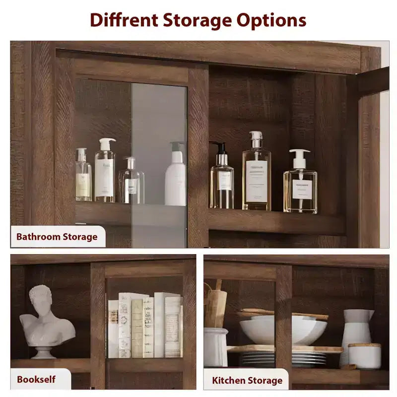 Tall Wooden Kitchen Pantry Cabinet, Farmhouse 4-Magnetic Door Freestanding Food Storage Cupboard Pantry Cabinet with Adjustable Shelves Large Storage