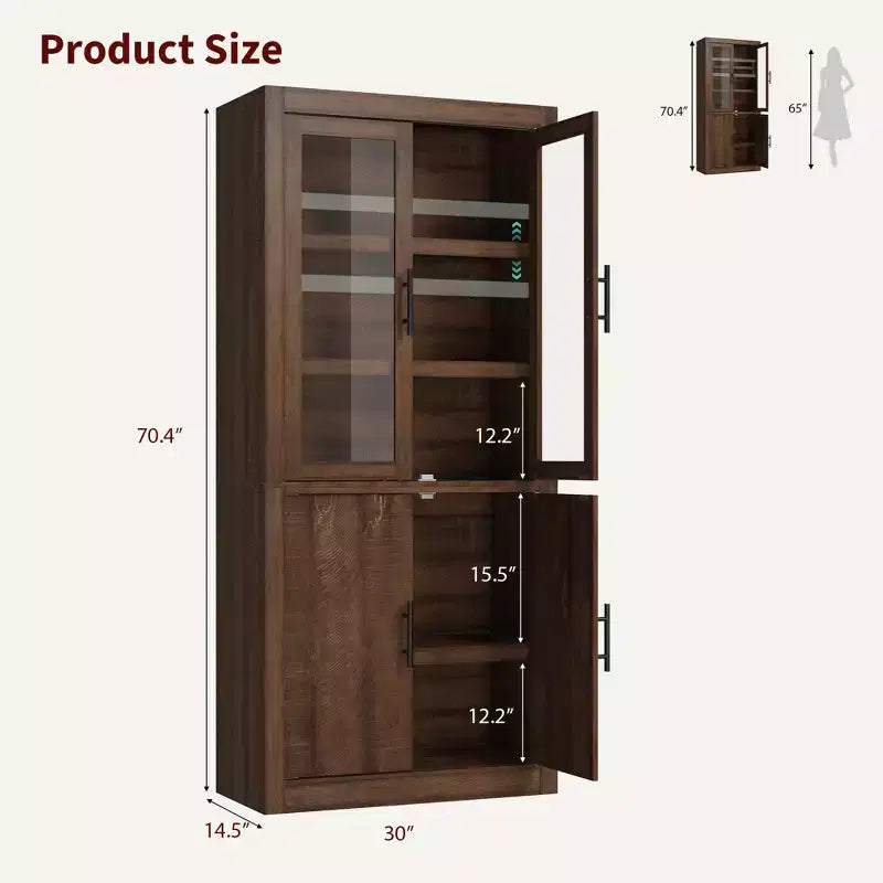 Tall Wooden Kitchen Pantry Cabinet, Farmhouse 4-Magnetic Door Freestanding Food Storage Cupboard Pantry Cabinet with Adjustable Shelves Large Storage
