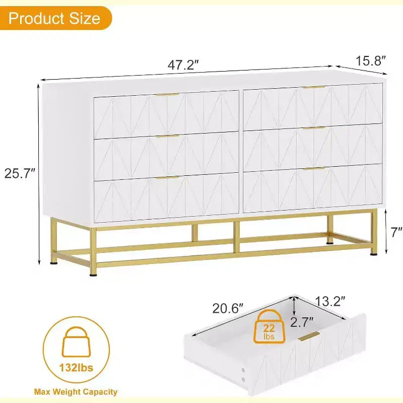 Acekool 6 Drawer Fabric Dresser, Small Storage Chest with Wood Top, Modern Nightstand and Clothes Organizer for Bedroom, Closet, Living Room