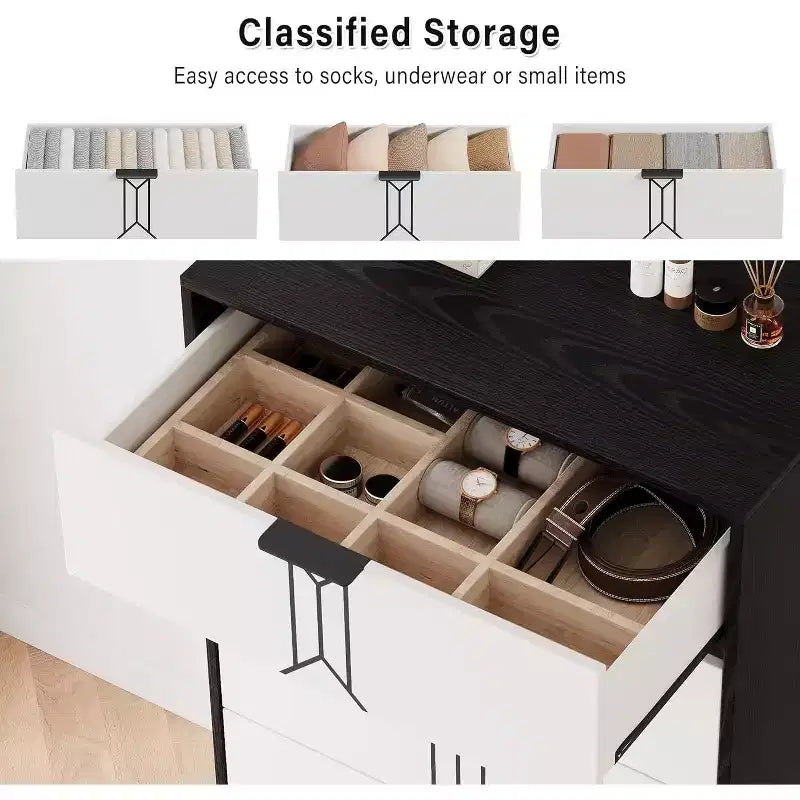 Acekool 5 Drawer Dresser, Modern Chest with Vintage Pattern, Deep Storage Drawers for Bedroom, Living Room, Entryway