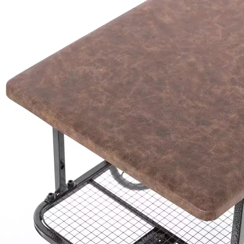 Vintiquewise Industrial Wagon Style Coffee Table with Rustic Wood Top Large Spoke Rolling Wheels Mesh Shelf Functional End Table and Magazine Holder