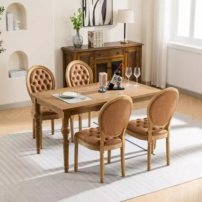 CLIHOME Set of 2 French Style Solid Wood Frame Antique Painting Accent Chairs, PU Artificial Leather Dining Chairs