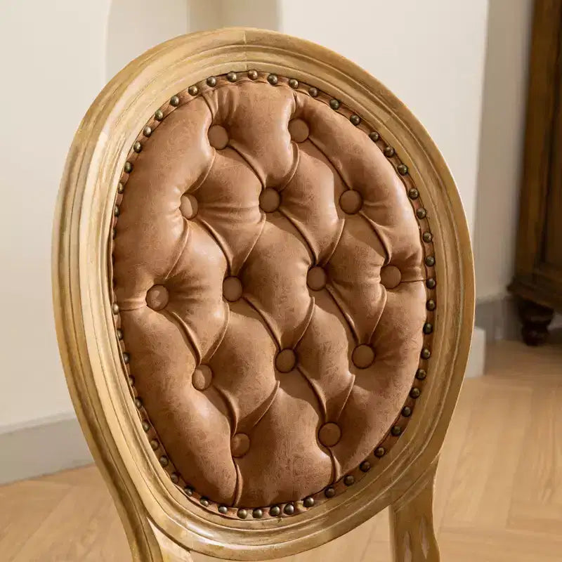 CLIHOME Set of 2 French Style Solid Wood Frame Antique Painting Accent Chairs, PU Artificial Leather Dining Chairs
