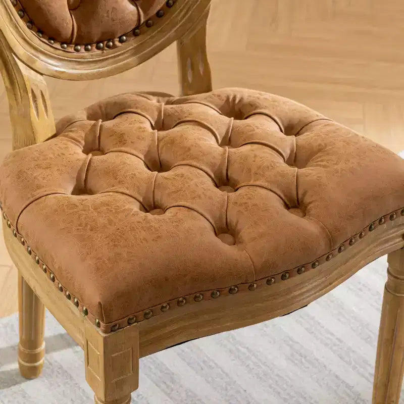 CLIHOME Set of 2 French Style Solid Wood Frame Antique Painting Accent Chairs, PU Artificial Leather Dining Chairs