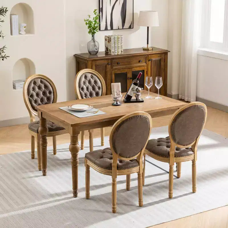 CLIHOME Set of 2 French Style Solid Wood Frame Antique Painting Accent Chairs, PU Artificial Leather Dining Chairs