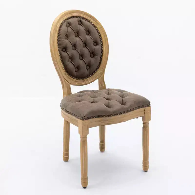 CLIHOME Set of 2 French Style Solid Wood Frame Antique Painting Accent Chairs, PU Artificial Leather Dining Chairs